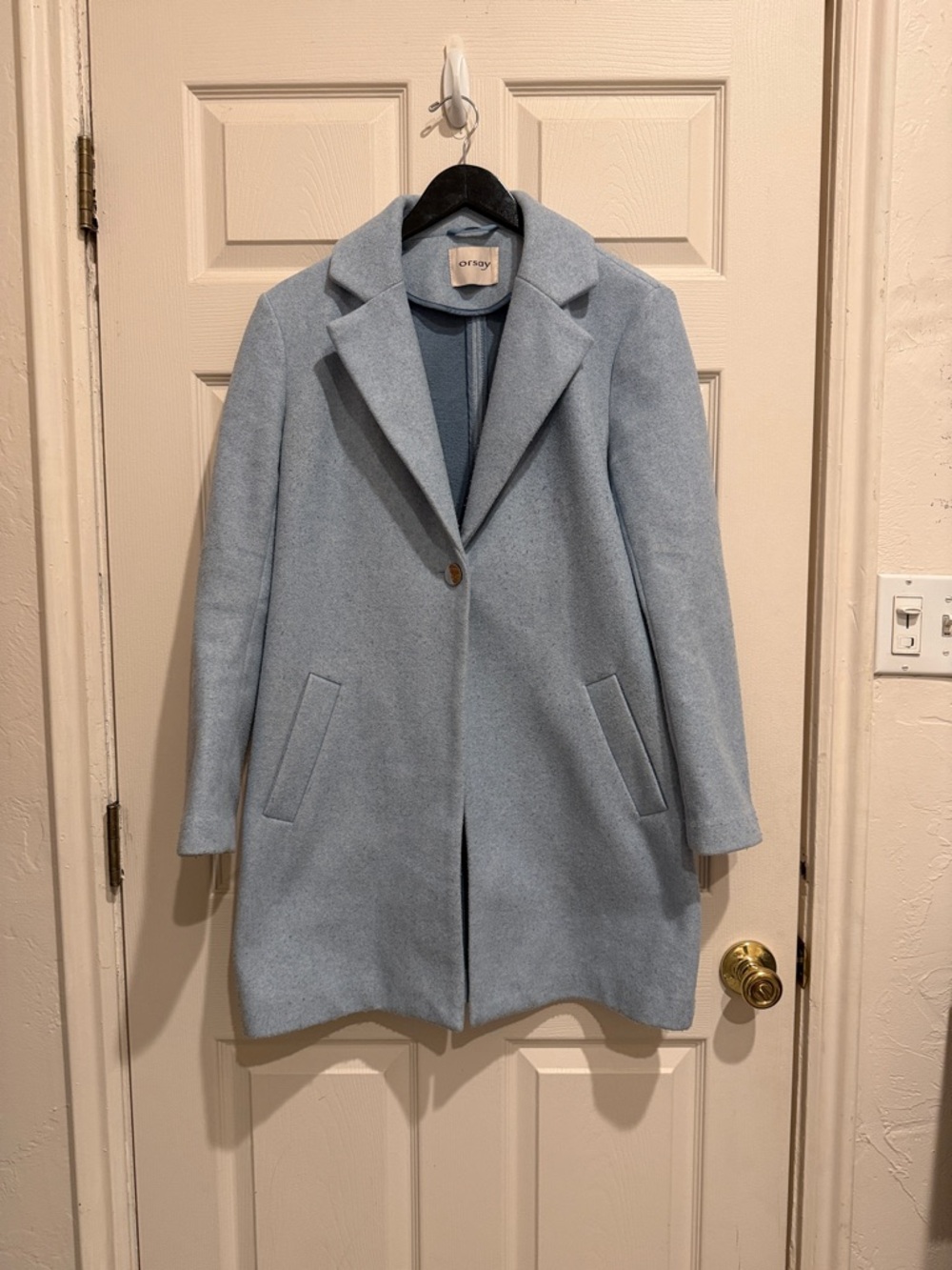 Soft Blue Single-Button Wool-Blend Pea Coat - Orsay